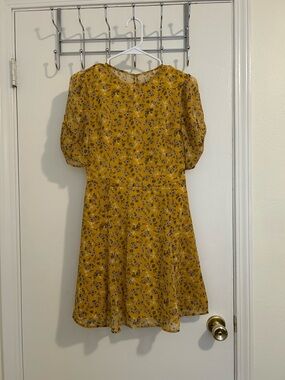 Mustard Yellow Floral Short Sleeve Dress